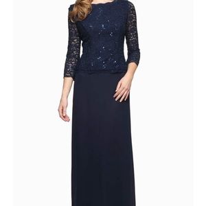 Navy Lace and Chiffon Mother of the Bride Dress